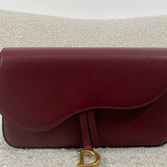 Authentic Pre-Owned Dior Medium Saddle Pouch with Chain Burgundy Goatskin - Picture 1 of 16